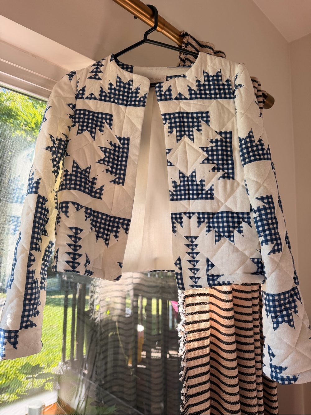 Caroline Constas White & Navy Quilted Open-Front Jacket